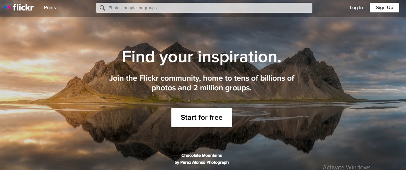 Examples of landing page: Flickr